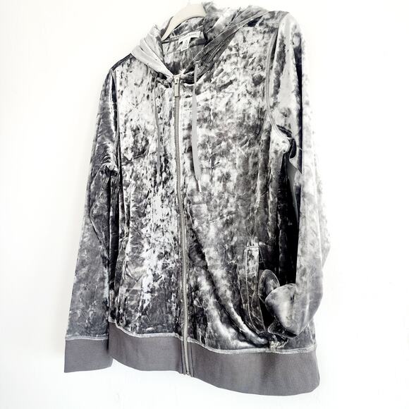 Calvin Klein Silver & Gray Velour Zip Up Jacket with Hood Size Small - Picture 3 of 8